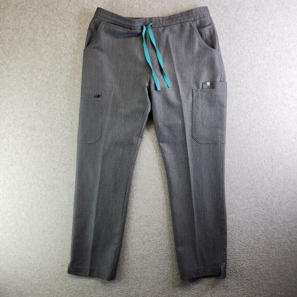 Figs Scrub Pants Womens Medium Gray Yola Skinny Leg Zip Cargo Blue Drawstring - Picture 1 of 16